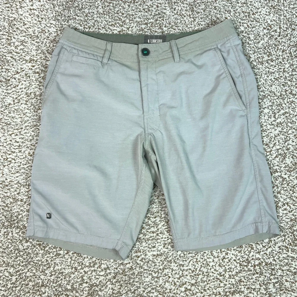 Linksoul Shorts Mens 31 Gray Stretch Golf Casual Utility Pockets Comfort Logo